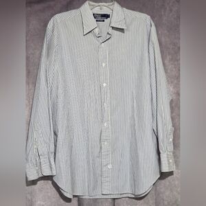 Polo Ralph Lauren Mens 17- 34 Blue White Striped Button Up Andrew Shirt